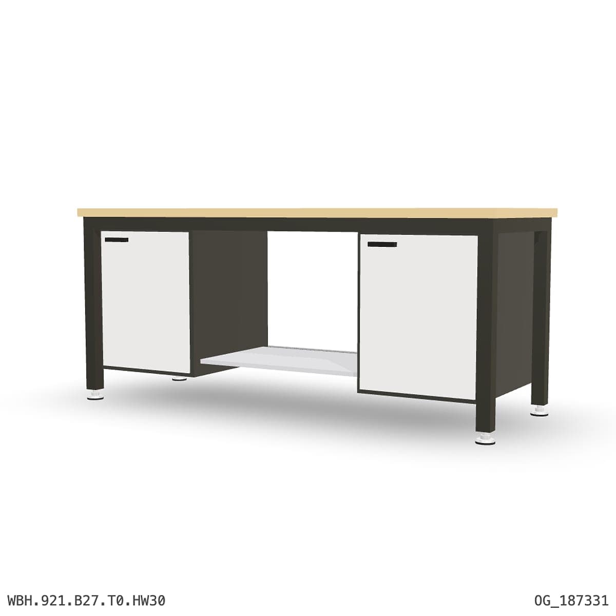 Heavy Duty Workbench 2100mm — Hardwood Oak 30mm, under-bench storage by Atomic Tawk