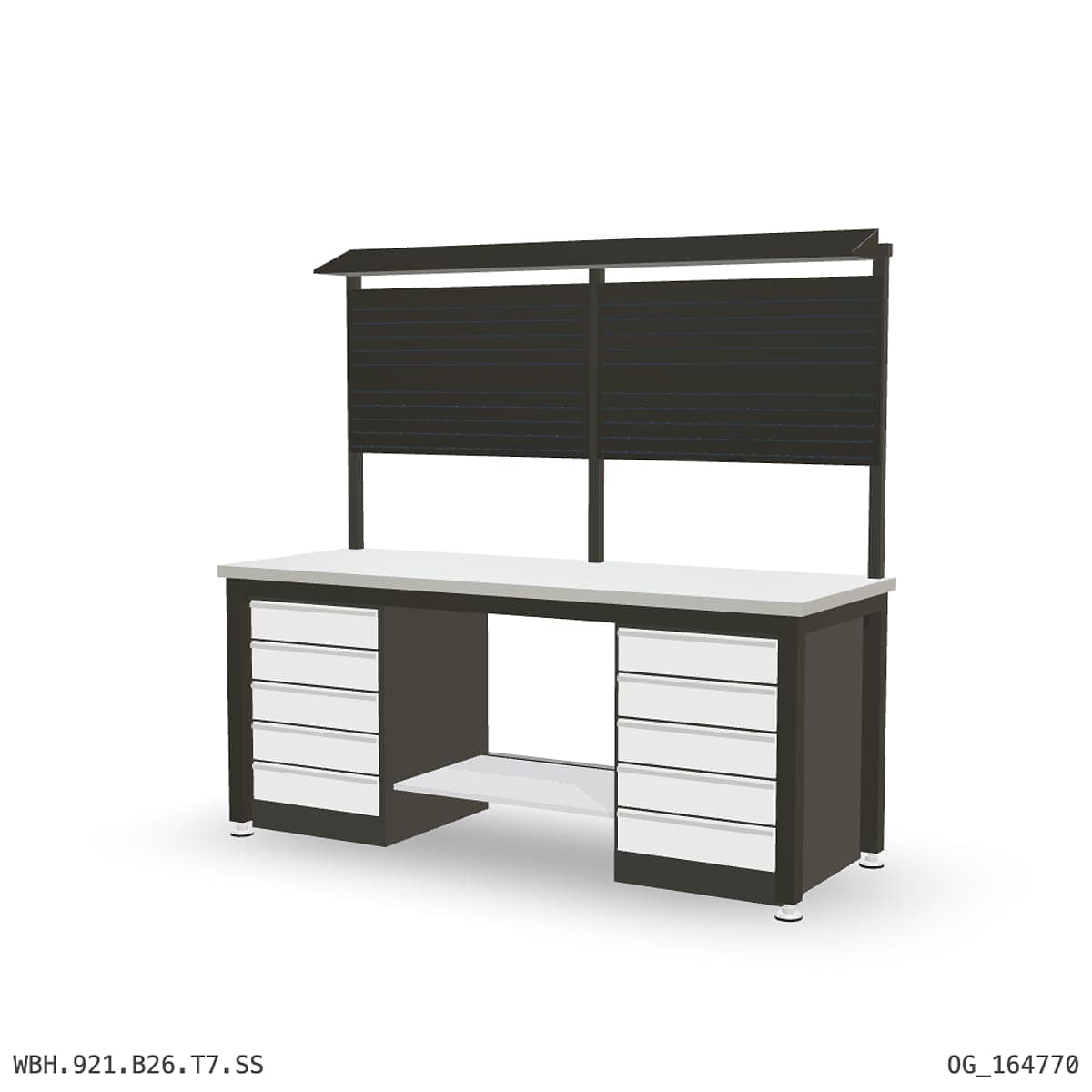 Heavy Duty Workbench 2100mm — Stainless Steel (1.2mm 304), under-bench storage + overhead shelving by Atomic Tawk