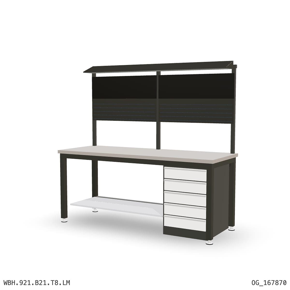 Heavy Duty Workbench 2100mm — Laminated Timber (42mm HDF), under-bench storage + overhead shelving by Atomic Tawk