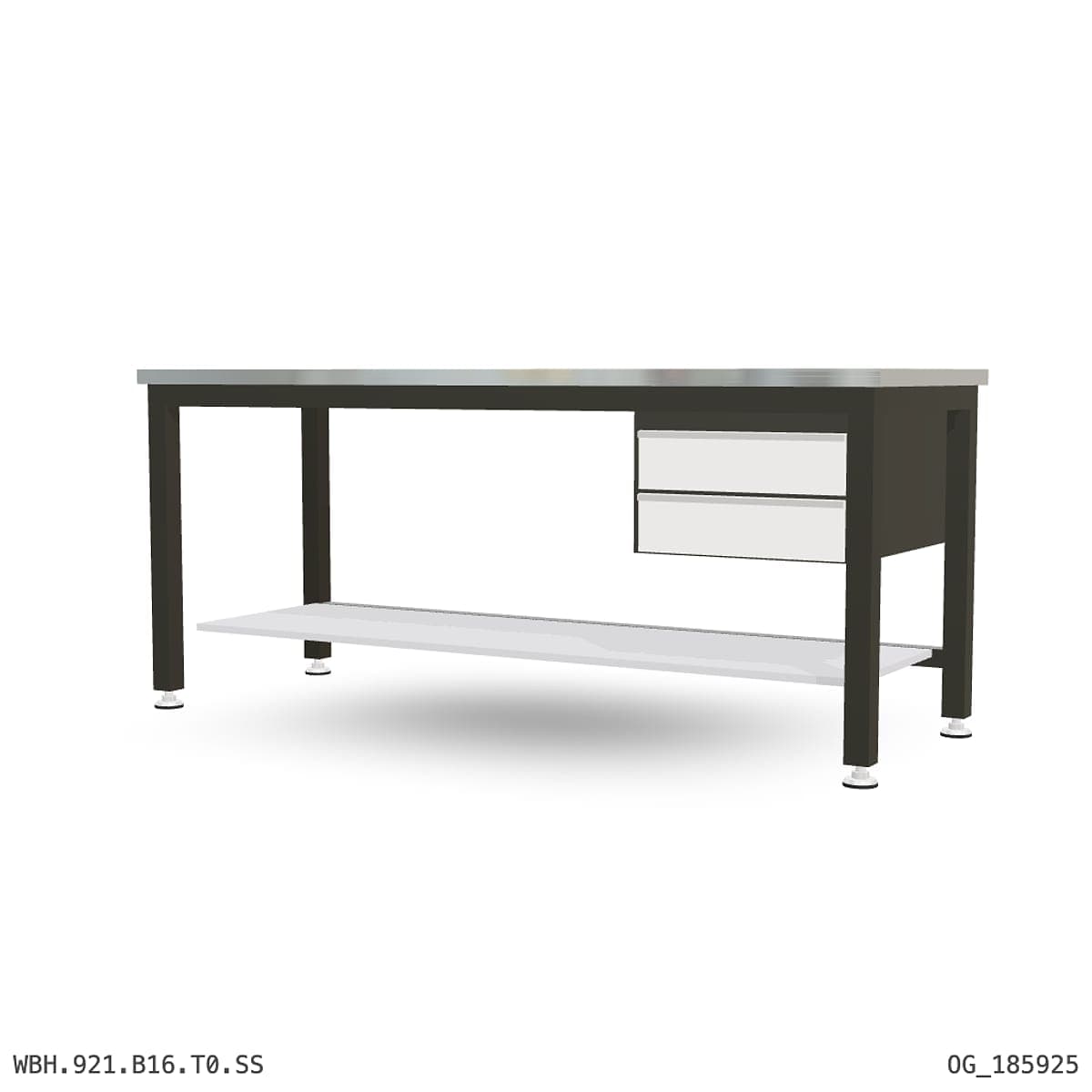 Heavy Duty Workbench 2100mm — Stainless Steel (1.2mm 304), under-bench storage by Atomic Tawk