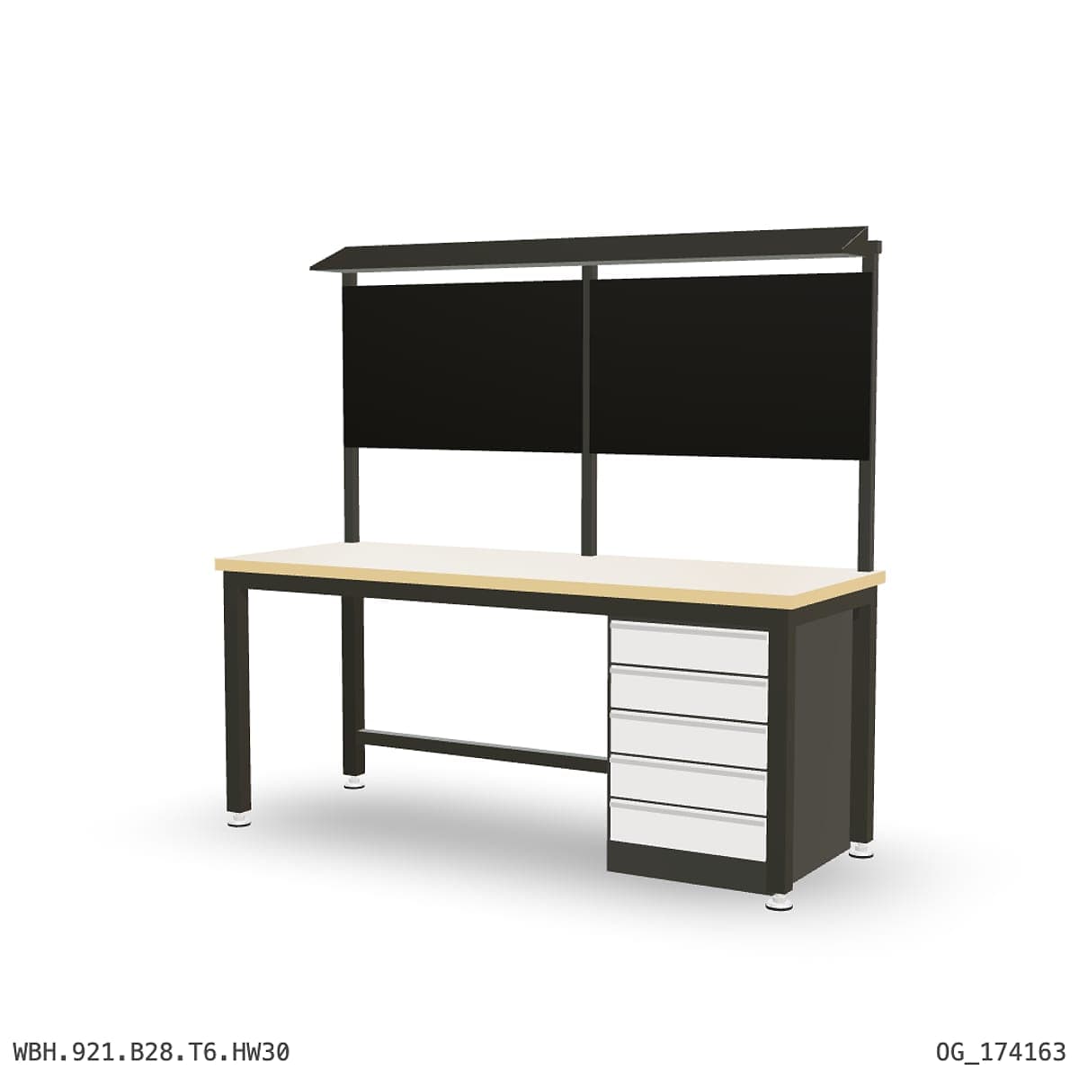 Heavy Duty Workbench 2100mm — Hardwood Oak 30mm, under-bench storage + overhead shelving by Atomic Tawk