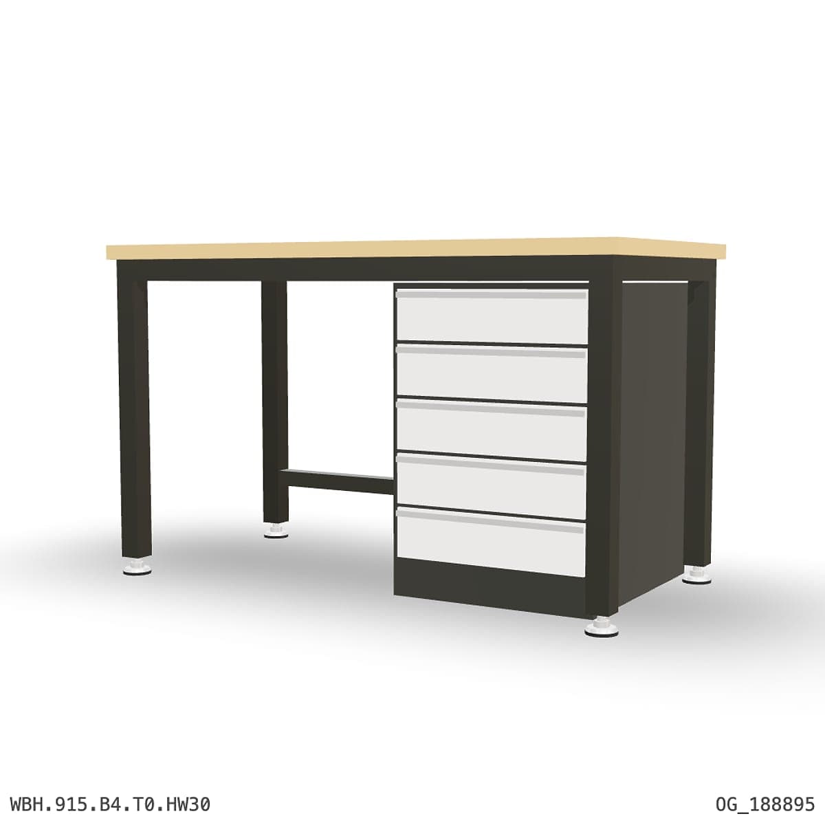 Heavy Duty Workbench 1500mm — Hardwood Oak 30mm, under-bench storage by Atomic Tawk