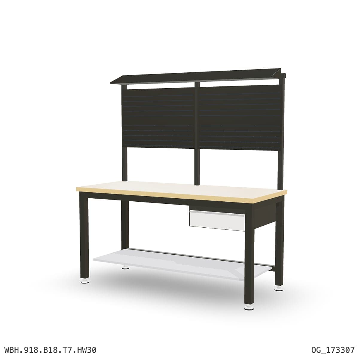 Heavy Duty Workbench 1800mm — Hardwood Oak 30mm, under-bench storage + overhead shelving by Atomic Tawk