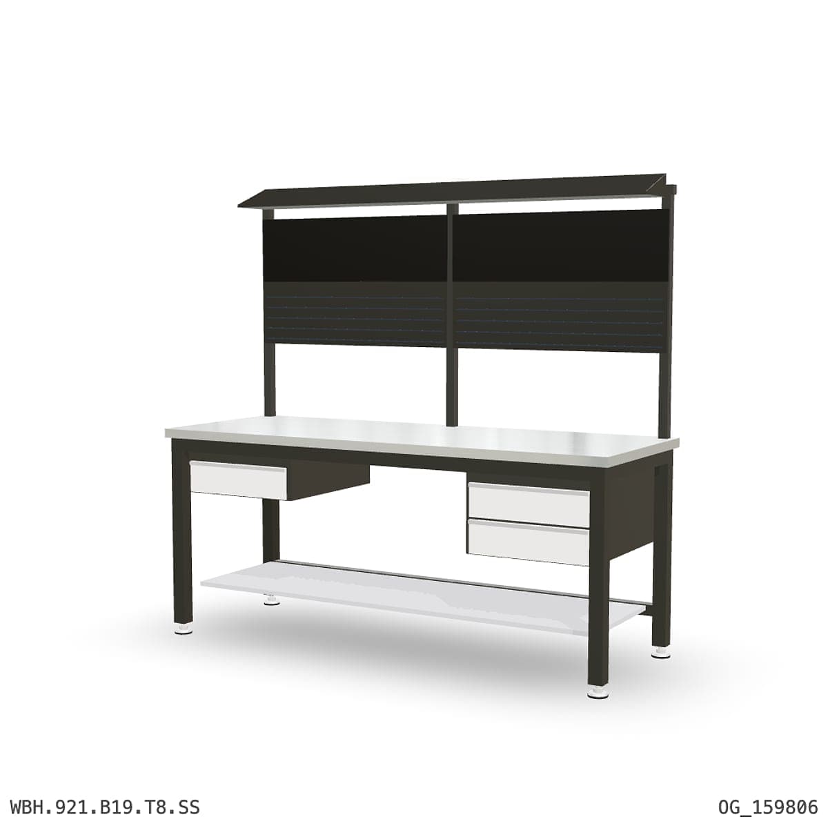 Heavy Duty Workbench 2100mm — Stainless Steel (1.2mm 304), under-bench storage + overhead shelving by Atomic Tawk