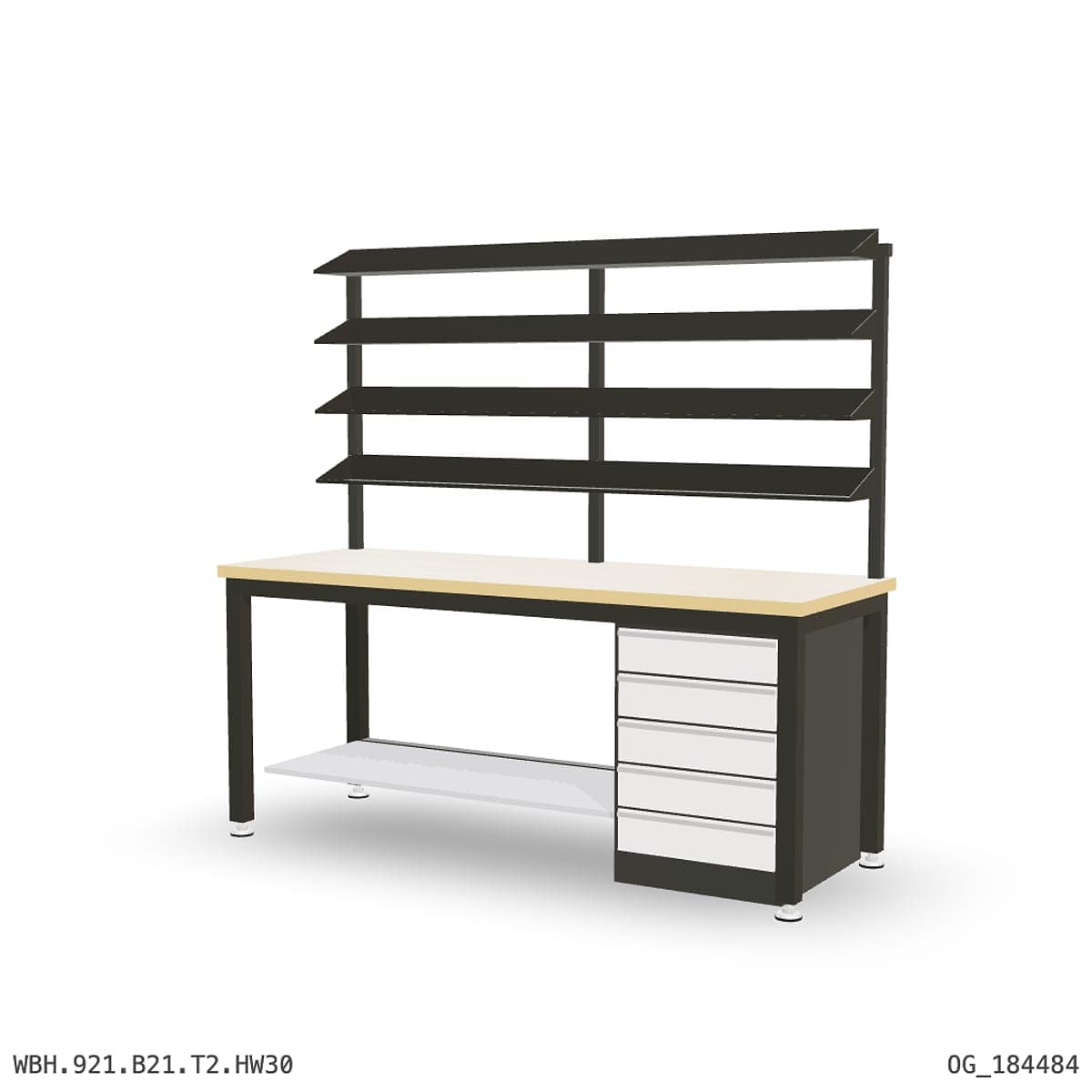 Heavy Duty Workbench 2100mm — Hardwood Oak 30mm, under-bench storage + overhead shelving by Atomic Tawk