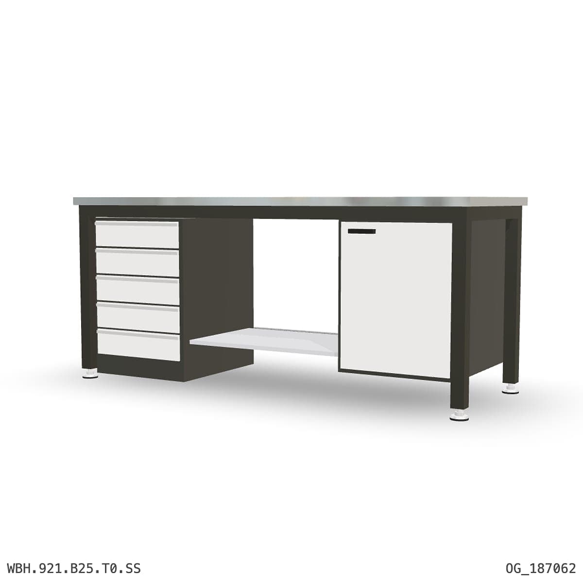 Heavy Duty Workbench 2100mm — Stainless Steel (1.2mm 304), under-bench storage by Atomic Tawk
