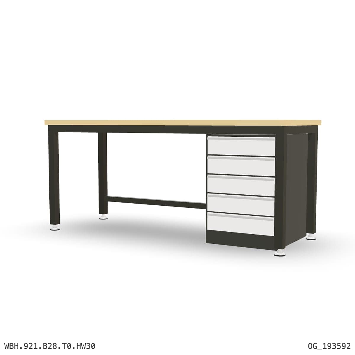 Heavy Duty Workbench 2100mm — Hardwood Oak 30mm, under-bench storage by Atomic Tawk