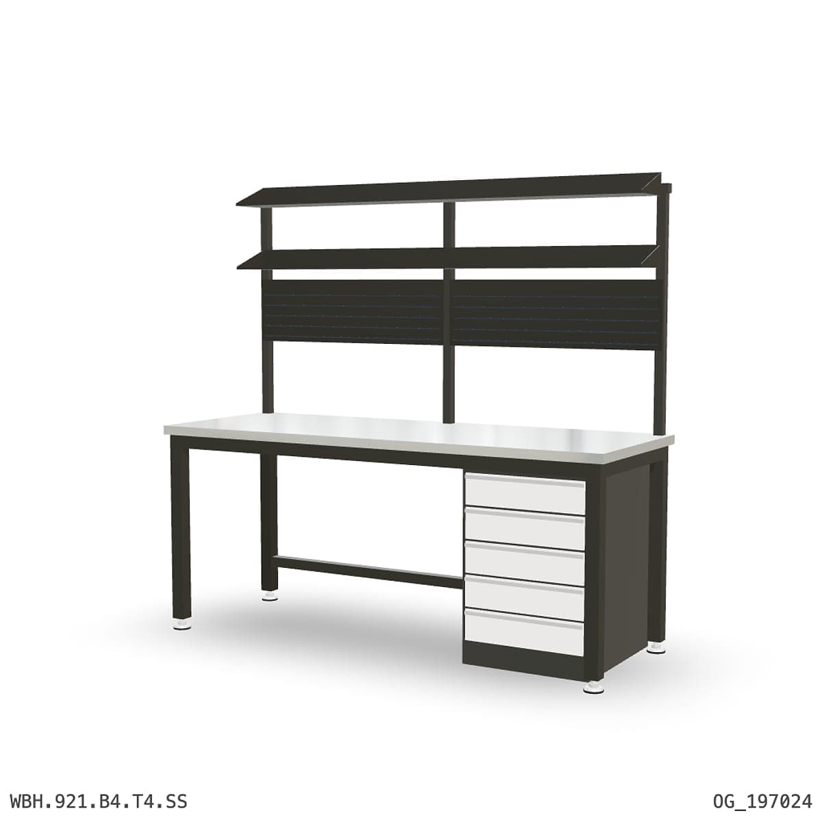 Heavy Duty Workbench 2100mm — Stainless Steel (1.2mm 304), under-bench storage + overhead shelving by Atomic Tawk