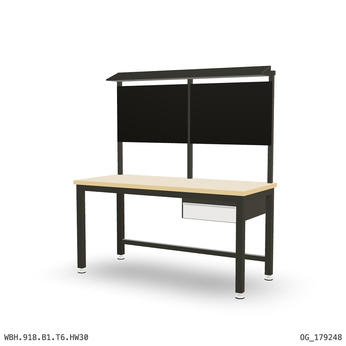 Heavy Duty Workbench 1800mm — Hardwood Oak 30mm, under-bench storage + overhead shelving by Atomic Tawk