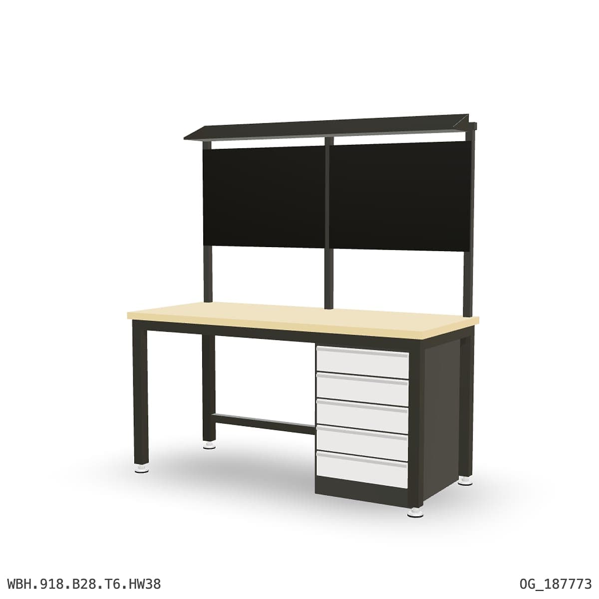 Heavy Duty Workbench 1800mm — Hardwood Oak 38mm, under-bench storage + overhead shelving by Atomic Tawk