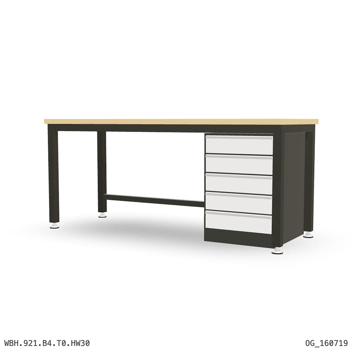 Heavy Duty Workbench 2100mm — Hardwood Oak 30mm, under-bench storage by Atomic Tawk