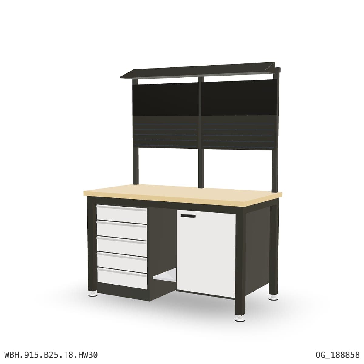 Heavy Duty Workbench 1500mm — Hardwood Oak 30mm, under-bench storage + overhead shelving by Atomic Tawk