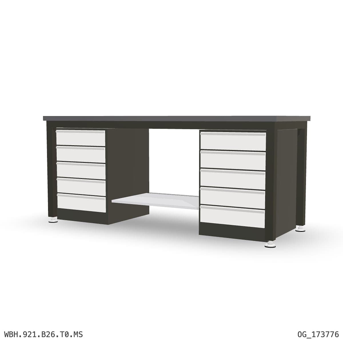 Heavy Duty Workbench 2100mm — 2mm Mild Steel, under-bench storage by Atomic Tawk