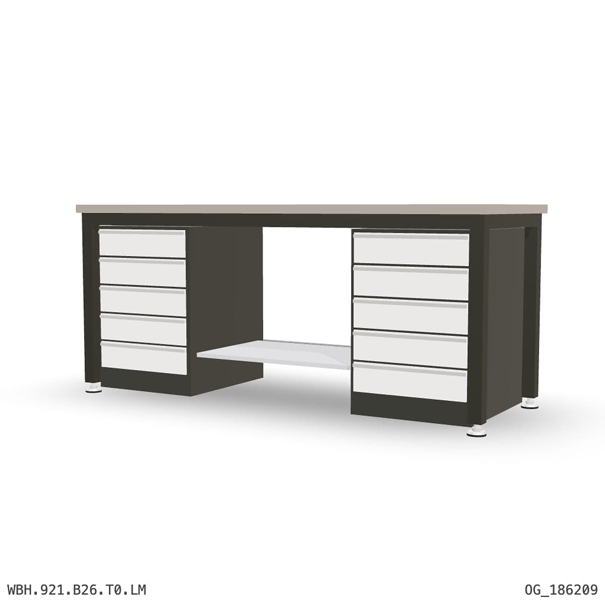 Heavy Duty Workbench 2100mm — Laminated Timber (42mm HDF), under-bench storage by Atomic Tawk