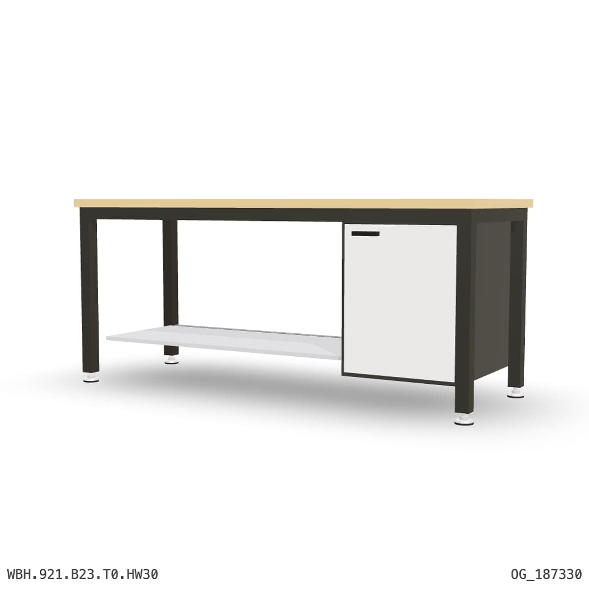Heavy Duty Workbench 2100mm — Hardwood Oak 30mm, under-bench storage by Atomic Tawk