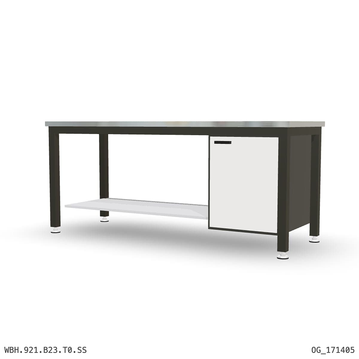 Heavy Duty Workbench 2100mm — Stainless Steel (1.2mm 304), under-bench storage by Atomic Tawk